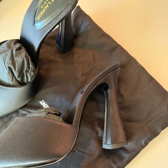 Saint Laurent Black Satin Mule Sandals w/ Box + Dustbags - Picture 7 of 10